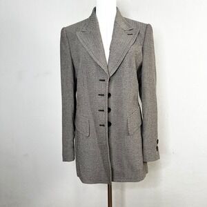 Rena Lange Wool Herringbone Blazer Jacket Womens Size 40 Large Brown Black‎